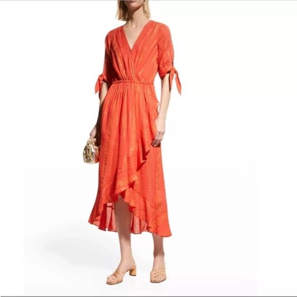 MICHAEL KORS METALLIC CREPE WRAP MAXI DRESS IN ORANGE‎ - Picture 1 of 8